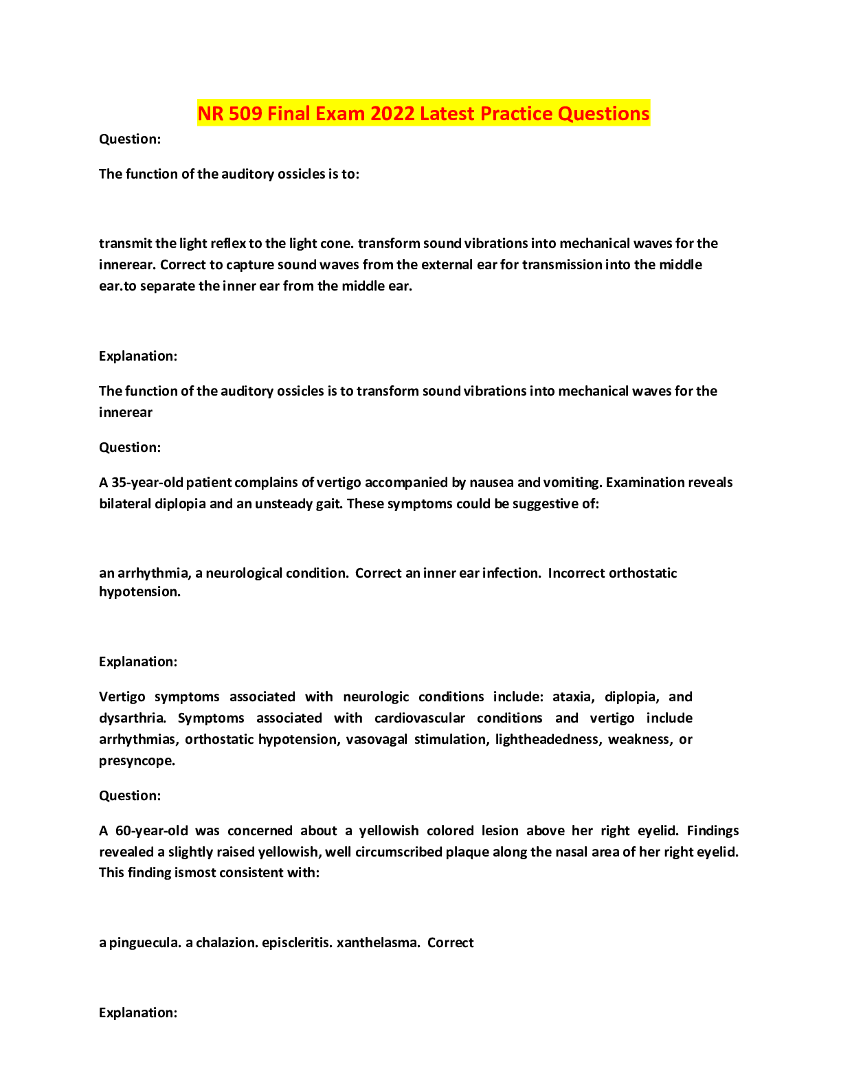 Preview image for NR 509 Final Exam 2022 Latest Practice Questions